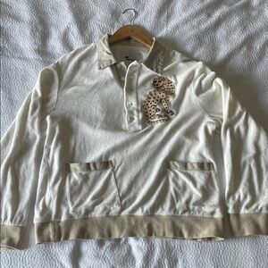 Tombolo - Men's Cream Crewneck Polo Sweater with Leopard Appliqué - Size M
